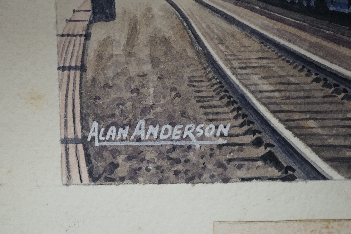 Alan Anderson, set of four original watercolours for postcard designs, vintage steam trains, to include British Rail Britannia Class No 70008 Black Prince, Coronation Class No 46259, City of Salford and Merchant Navy Cla